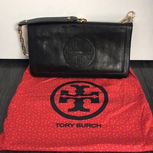 Tory Burch black leather clutch